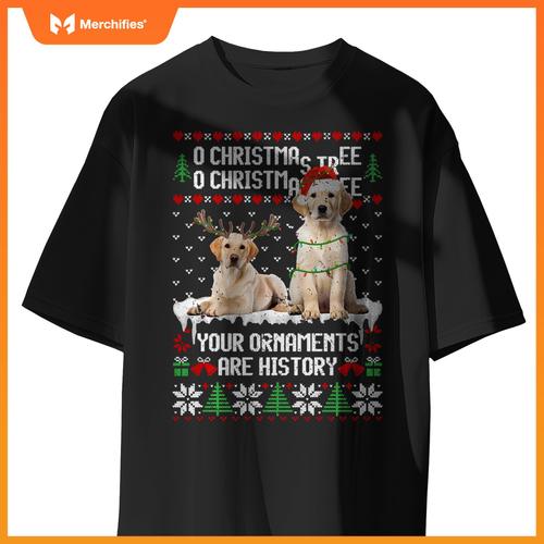 Labrador Dog Christmas Tree Lights Puppy Dog Lover T-Shirt