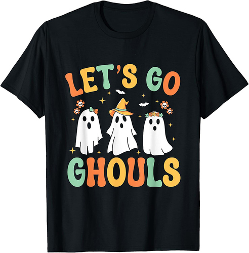 Let's Go Ghouls Retro Groovy Funny Ghost Halloween Spooky T-Shirt