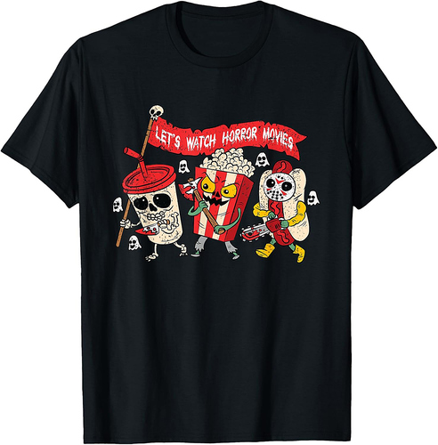 Lets Watch Horror Movies Halloween Funny Ghost Skeleton T-Shirt