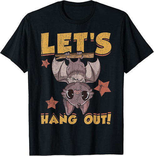 Let’s Hang Out! Cute Kawaii Bat Halloween Grunge Design T-Shirt