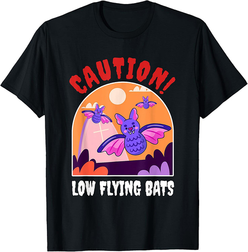 Low Flying Bats Halloween Candy Box For Kids Caution Spooky T-Shirt