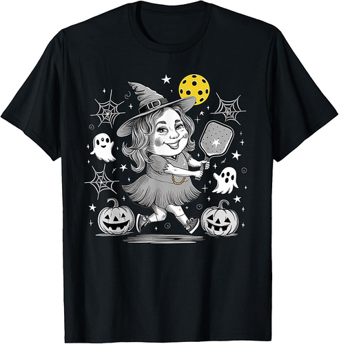 Magical Pickleball Witch Halloween Pumpkin Women Paddle T-Shirt