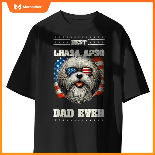Mens American USA Flag Lhasa Apso 4th Of July Patriotic T-Shirt
