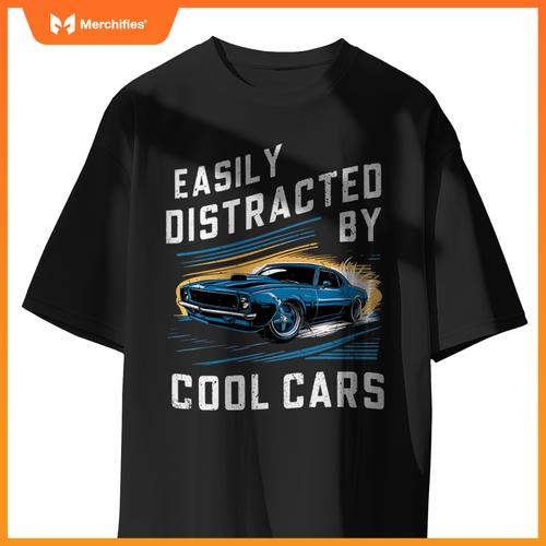 Mens Boys Vintage Muscle Car Easily Distracted by Cool Cars Pullover T-Shirt