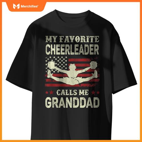 Mens My Favorite Cheerleader Calls Me Granddad US Flag Patriotic T-Shirt