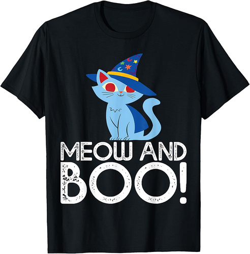 Meow and Boo! Halloween Cat Design Men Women Kids T-Shirt