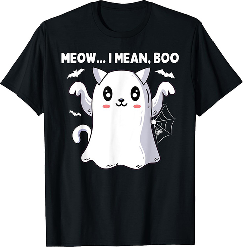 Meow i mean Boo Halloween Cat Ghost Meow Cat T-Shirt