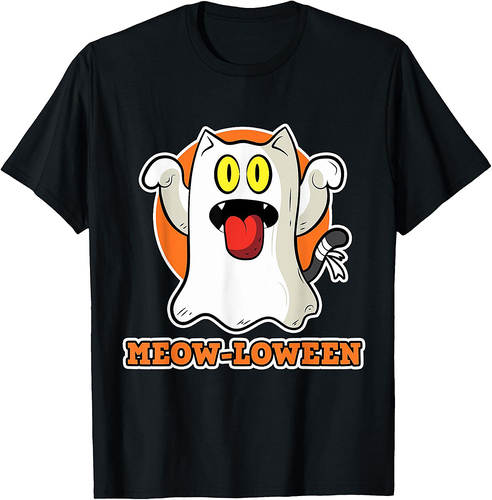 Meow-loween on Halloween for Cat Lover - Ghost Halloween T-Shirt