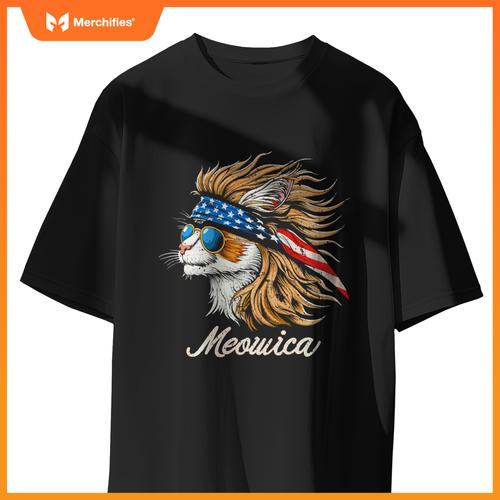 Meowica - Cat Merica Patriotic USA 4th of July American Flag T-Shirt
