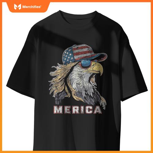 Merica - Eagle Patriotic USA 4th of July American Flag Funny T-Shirt