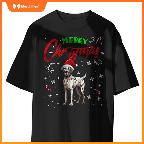 Merry Christmas Great Dane Dog Funny Lights and Santa Hat T-Shirt