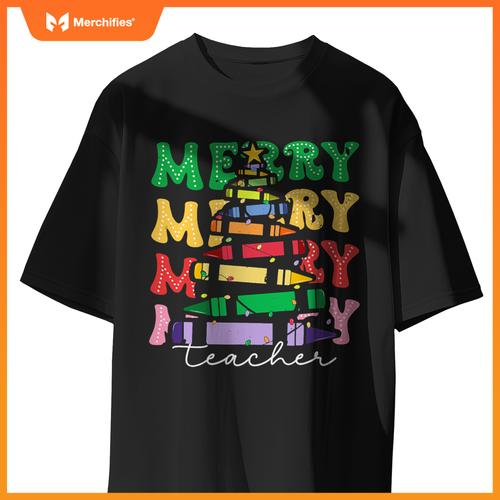 Merry Teacher Christmas Pencil Tree Xmas 2024