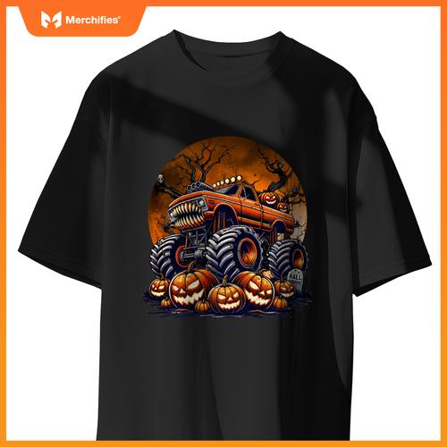 Monster Truck Halloween Jack O Lantern Moon Pumpkin Toddler T-Shirt