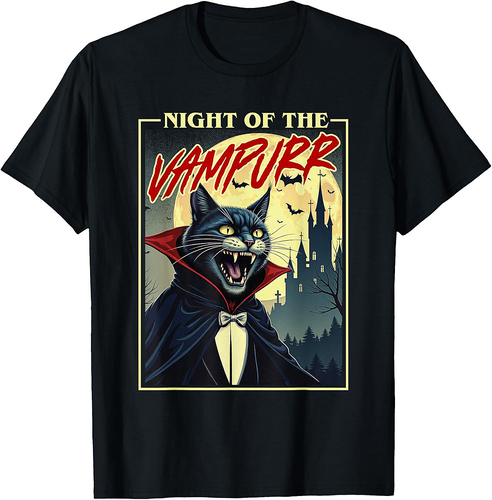 Night Of The Vampurr - Spooky Cat Vampire Halloween Ghoul Men Women Kids T-Shirt