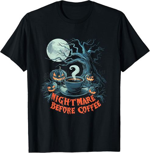 Nightmare Before Coffee Halloween Pumpkin Horror T-Shirt