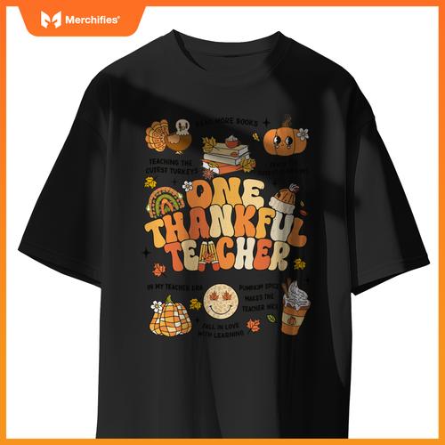 One Thankful Teacher Thanksgiving Retro Autumn Fall Teachers