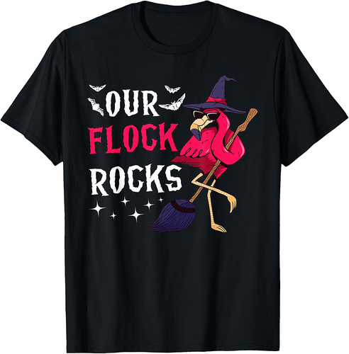 Our Flock Rocks Flamingo Halloween Funny Family Matching T-Shirt