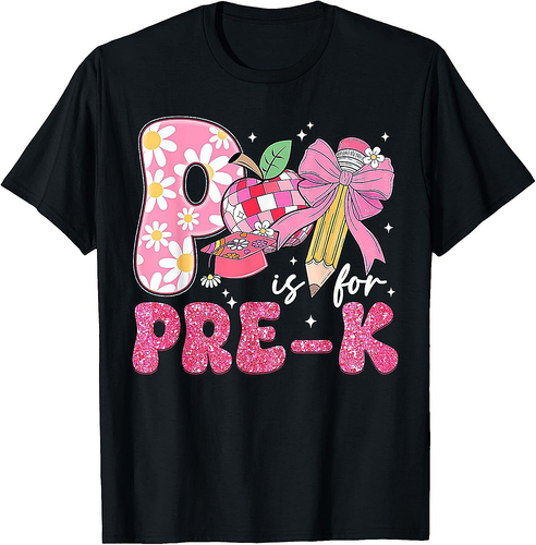 P Is For Preschool Coquette Bow Disco Back To School T-Shirt