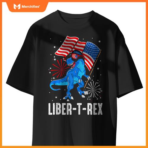 Patriotic Dinosaur 4th Of July USA Flag T Rex American Dino T-Shirt
