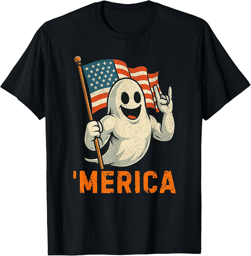 Patriotic Funny Rock Ghost Usa American Flag Halloween T-Shirt