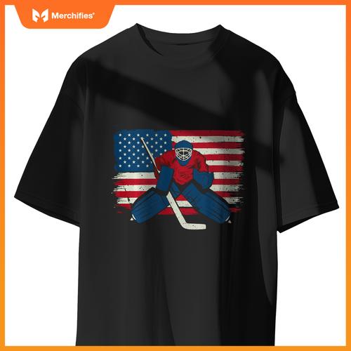 Patriotic Ice Hockey Goalie Player USA Flag Lover American T-Shirt