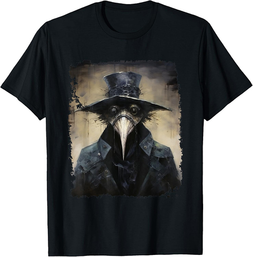 Plague Doctor T-Shirt - Black, Small - Horror Halloween Graphic Design Unisex-Adult, Unisex-Kids - Cotton Blend - T-Shirt - Halloween