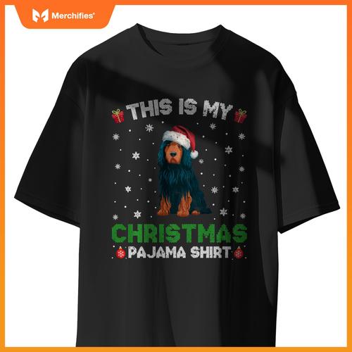 Portuguese Water Dog Wearing Santa Hat Matching Xmas Pajama T-Shirt