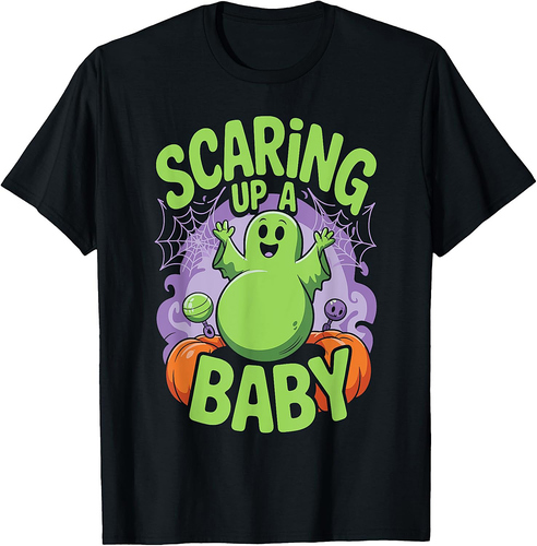 Pregnant Halloween Bump Costume Spooky Mama Baby Boo Vibes T-Shirt