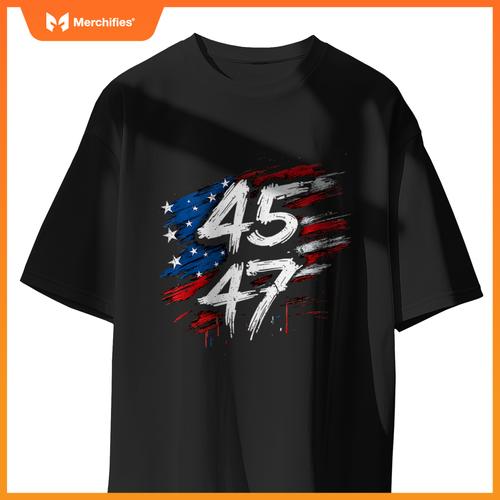 Proud MAGA USA Flag Patriotic American 45 47 Trump Graffiti T-Shirt
