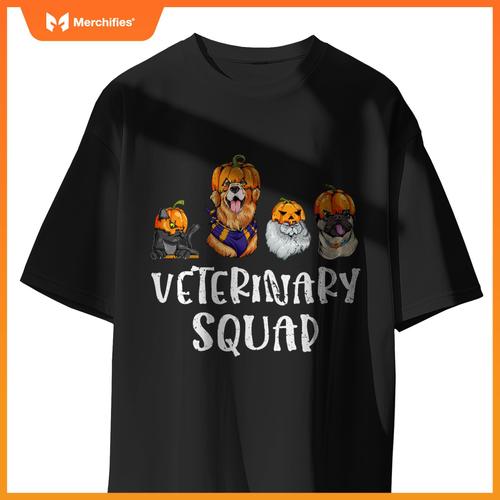 Pumpkin Cats and Dogs Fall Season Outfit Halloween Vet Squad T-Shirt