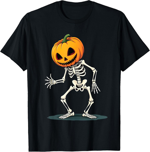 Pumpkin Head Skeleton Halloween Vibes T-Shirt