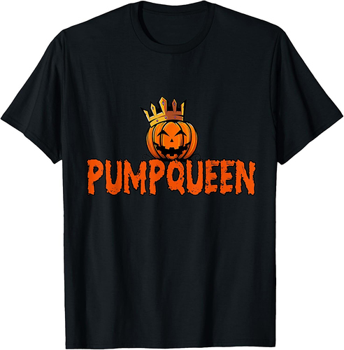 Pumpqueen Scary Pumpkin Face Couple Drinking Halloween T-Shirt