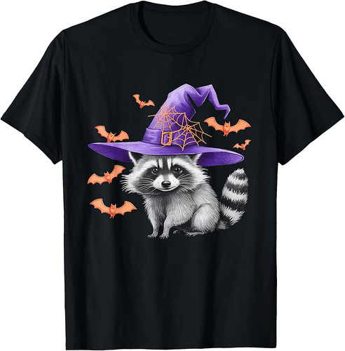 Raccoon Witch Hat Funny Halloween Raccoon T-Shirt