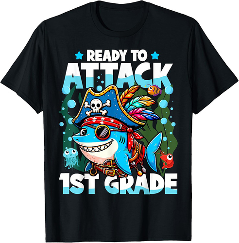 Ready To Attack 1st Grade Pirate Shark Back to School T-Shirt