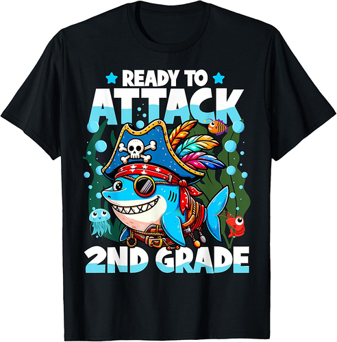Ready To Attack 2nd Grade Pirate Shark Back to School T-Shirt