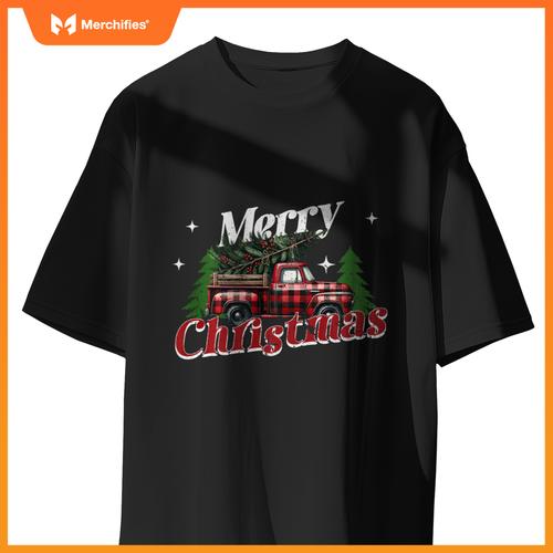 Red Truck Christmas Merry Christmas Truck Buffalo Plaid Xmas T-Shirt