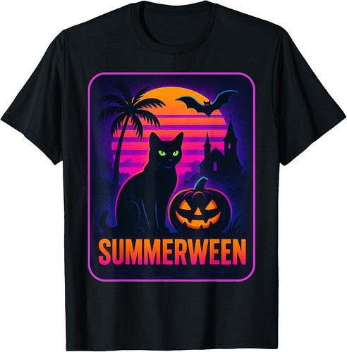 Retro Black Cat Funny Halloween cat Men Women Kids T-Shirt