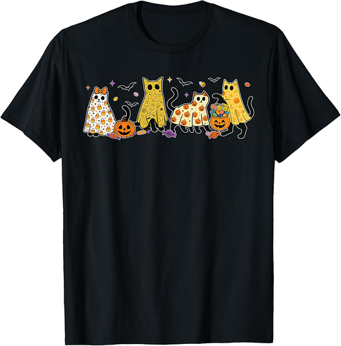 Retro Floral Boo Ghost Pumpkin Bow Halloween Women Kids T-Shirt
