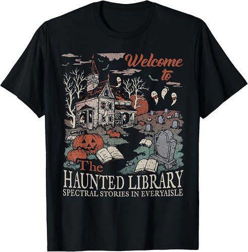 Retro Welcome To The Haunted Library Book Lovers Halloween T-Shirt