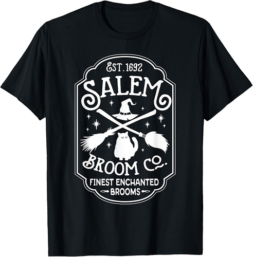 Salem Broom Company Est 1692 Halloween Salem Witch Cat Broom T-Shirt