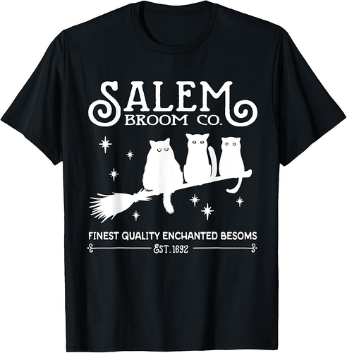 Salem Broom Company Est 1692 Halloween Salem Witch Cat Broom T-Shirt