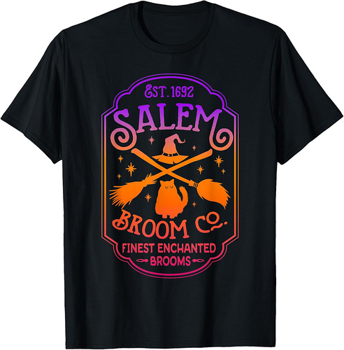 Salem Witch Broom Company Est 1692 Halloween Salem Cat Broom T-Shirt