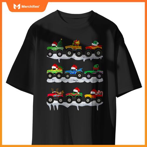 Santa Monster Truck Christmas Squad Group Boys Kids T-Shirt