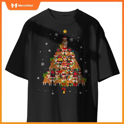 Santa Shetland Sheepdog Christmas Tree Light Sheltie Xmas T-Shirt