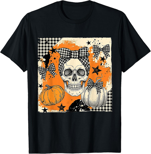 Scary Halloween Skull Coquette Bow Spooky Season Skeleton T-Shirt