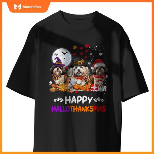 Shih Tzu Dog Christmas Happy Hallothankmas Thanksgiving Dogs T-Shirt