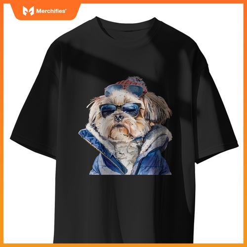 Shih Tzu Dog Sunglasses Winter Season Christmas T-Shirt