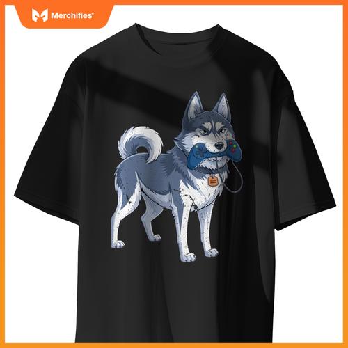 Siberian Husky Gamer For Men Funny Dog Gaming Video Game T-Shirt