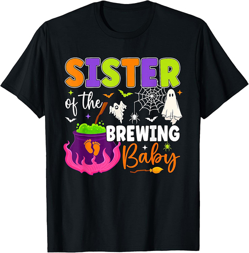 Sister of Brewing Baby Halloween Theme Baby Shower Spooky T-Shirt