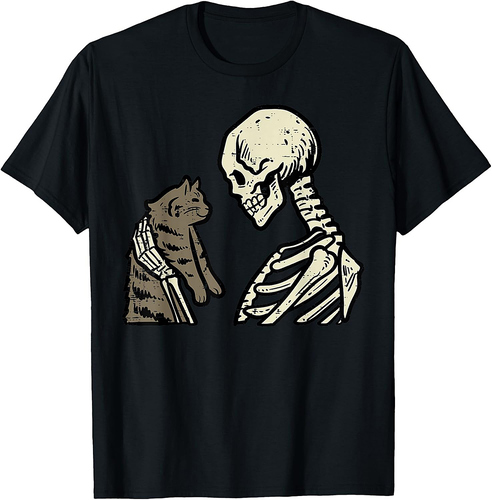 Skeleton Cat Cute Kitten Funny Halloween Men Women Girl Kids T-Shirt